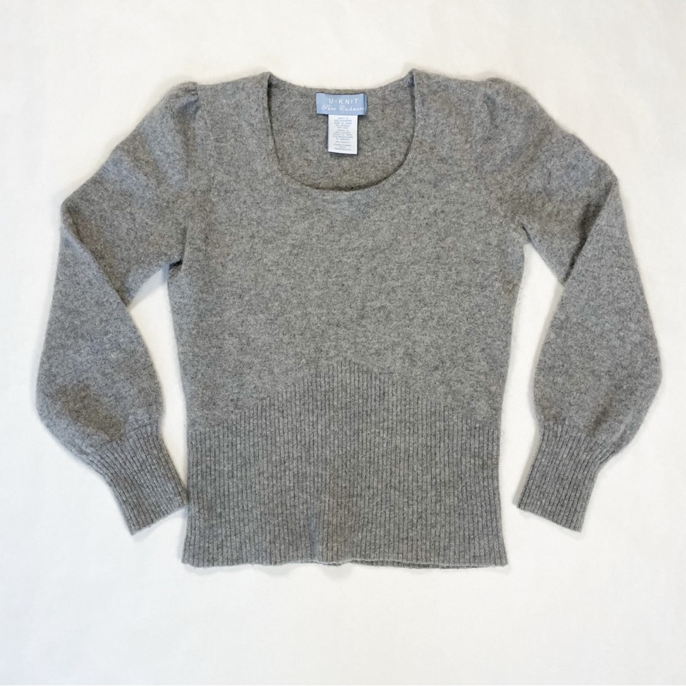 100% Cashmere Long Sleeve Ribbed Grey Sweater
